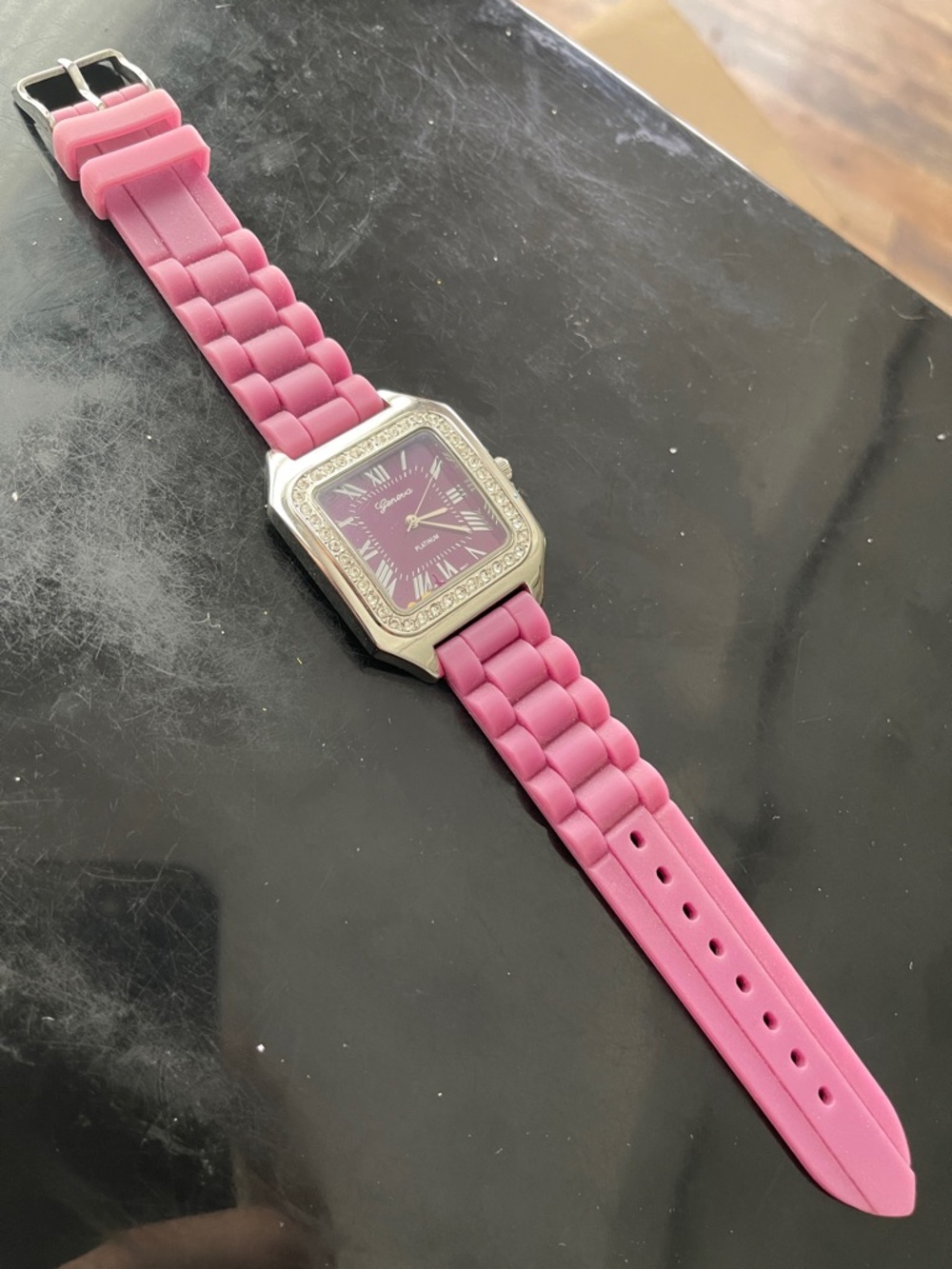 Purple Crystal 2” Bezel Silicone Gel Strap Watch 9” New